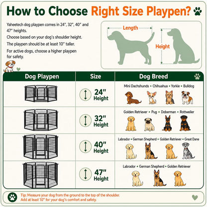 24In 16 Panels Dog Playpen Metal Pet Fence for Yard RV Camping | Sturdy Heavy-Duty Metal Frame with Secure Latch Gate, Tool-Free Assembly, Folds Flat, Ideal for Small Dogs and Puppies