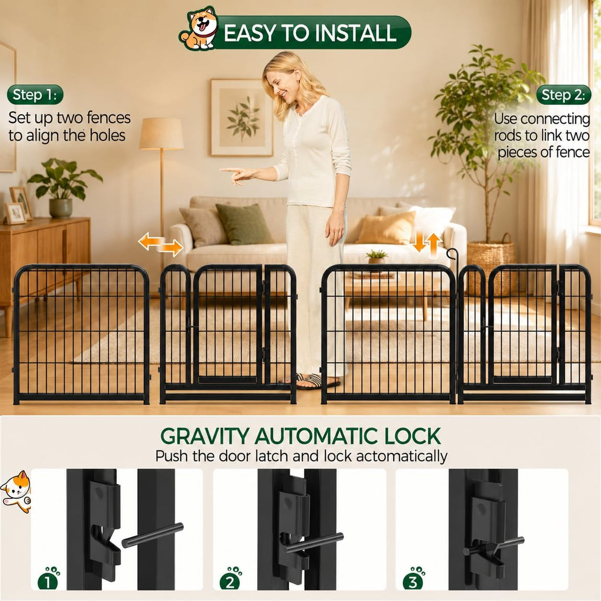 24In 16 Panels Dog Playpen Metal Pet Fence for Yard RV Camping | Sturdy Heavy-Duty Metal Frame with Secure Latch Gate, Tool-Free Assembly, Folds Flat, Ideal for Small Dogs and Puppies