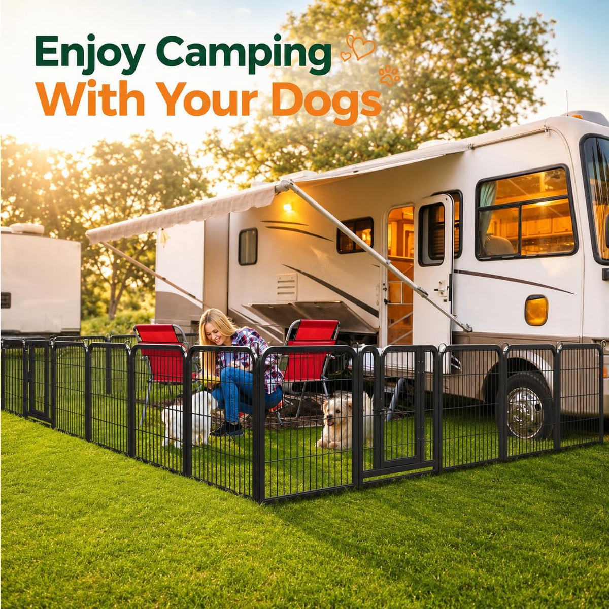 24In 16 Panels Dog Playpen Metal Pet Fence for Yard RV Camping | Sturdy Heavy-Duty Metal Frame with Secure Latch Gate, Tool-Free Assembly, Folds Flat, Ideal for Small Dogs and Puppies