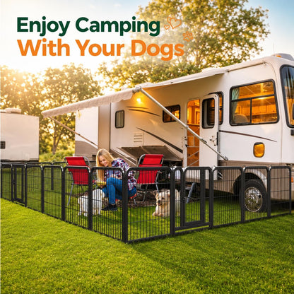 24In 16 Panels Dog Playpen Metal Pet Fence for Yard RV Camping | Sturdy Heavy-Duty Metal Frame with Secure Latch Gate, Tool-Free Assembly, Folds Flat, Ideal for Small Dogs and Puppies