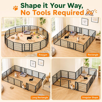 24In 16 Panels Dog Playpen Metal Pet Fence for Yard RV Camping | Sturdy Heavy-Duty Metal Frame with Secure Latch Gate, Tool-Free Assembly, Folds Flat, Ideal for Small Dogs and Puppies