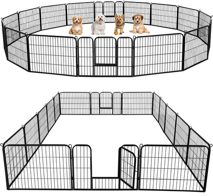 24In 16 Panels Dog Playpen Metal Pet Fence for Yard RV Camping | Sturdy Heavy-Duty Metal Frame with Secure Latch Gate, Tool-Free Assembly, Folds Flat, Ideal for Small Dogs and Puppies