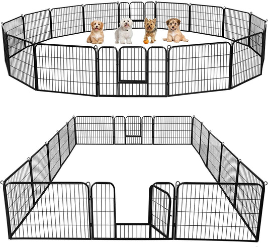 24In 16 Panels Dog Playpen Metal Pet Fence for Yard RV Camping | Sturdy Heavy-Duty Metal Frame with Secure Latch Gate, Tool-Free Assembly, Folds Flat, Ideal for Small Dogs and Puppies