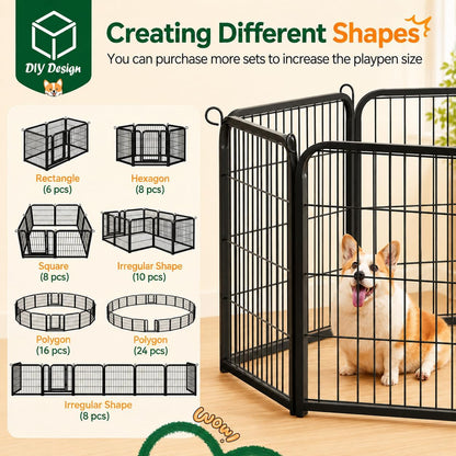 24In 16 Panels Dog Playpen Metal Pet Fence for Yard RV Camping | Sturdy Heavy-Duty Metal Frame with Secure Latch Gate, Tool-Free Assembly, Folds Flat, Ideal for Small Dogs and Puppies